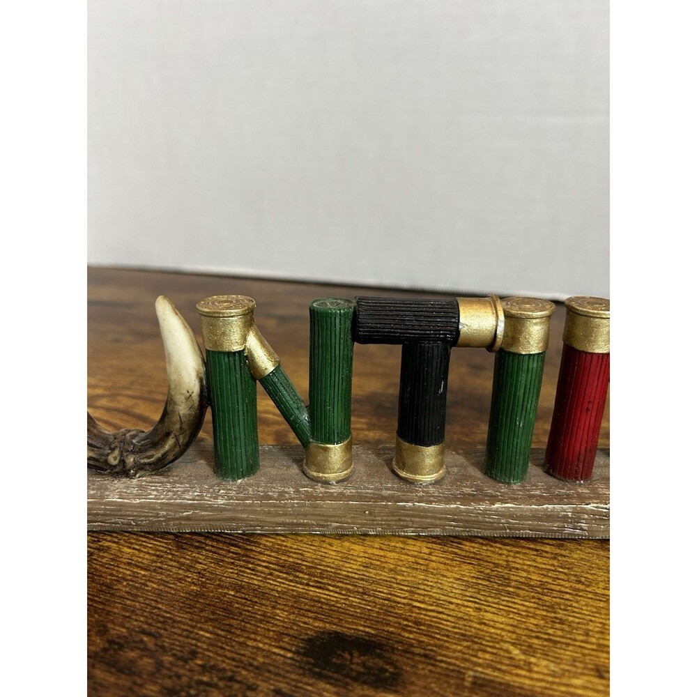 Hunting Sign Shotgun Shells Antlers Deer Resin 12”L 3”H Western Shelf Decor - Picture 5 of 11